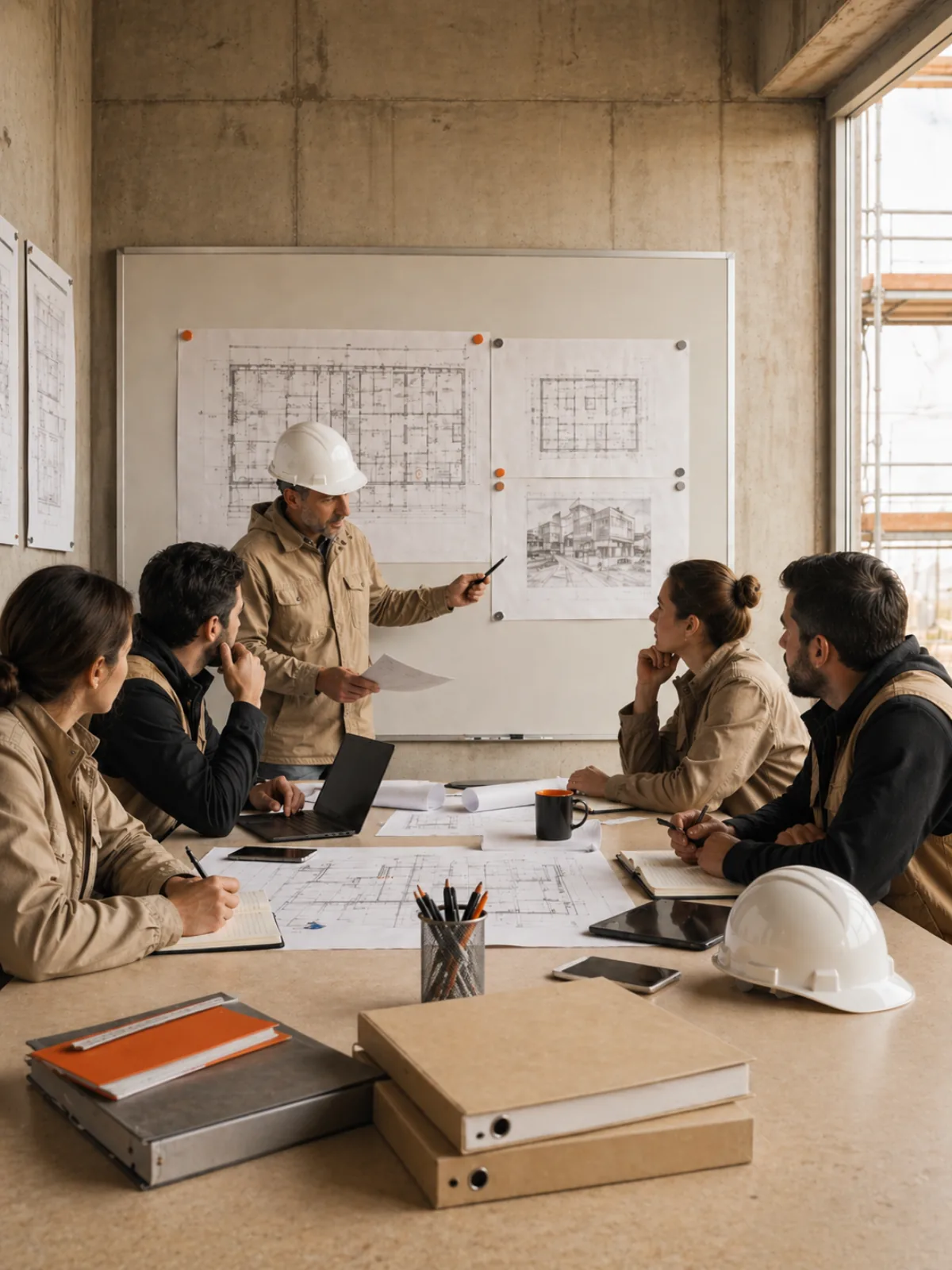 Équipe en réunion chantier